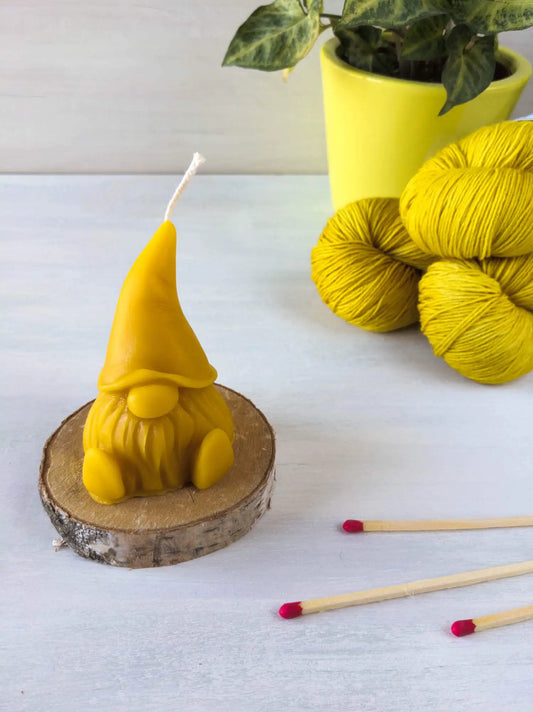 Tibalt - beeswax candle gnome dark yellow