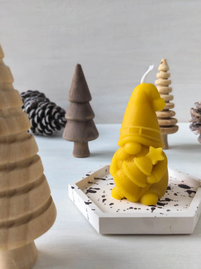 Tannilo - Beeswax candle Christmas gnome Christmas tree dark yellow