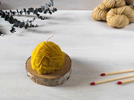 beeswax candle wool ball dark yellow