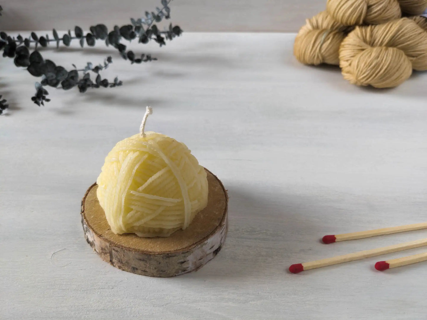 beeswax candle wool ball light yellow