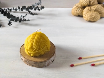 beeswax candle wool ball medium yellow